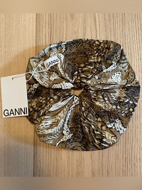 Ganni Snakeskin Print Oversized Cotton Scrunchie